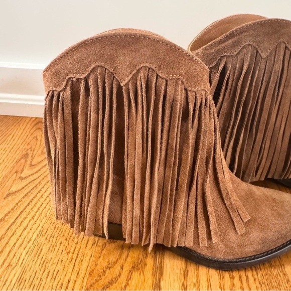 Sundance Suede Fringe Pointed Toe Ankle Boot in Brown Size EU 37 US 6.5 - Picture 6 of 10